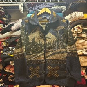 Sonoma Wool Blend Cabin Nature AOP Wool Blend Cardigan Sweater Women’s Small